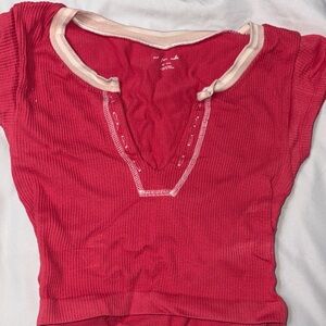 Urban Outfitters Red Ribbed Short Sleeve Top